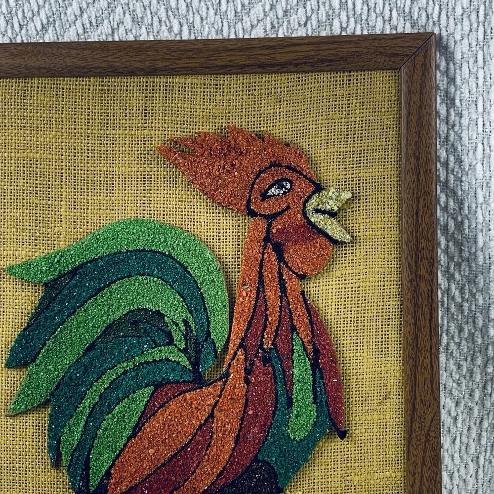 Vintage MCM Rooster Gravel Wall Art Unique Retro Folk‎ Art Rock Barn Farm Unique